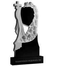 Памятник сердце с ниспадающей плащаницей, крестом и розами